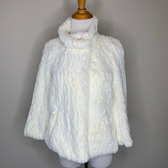 High Neck Faux Fur Textured  Jacket Cream Sz Small - Picture 1 of 10